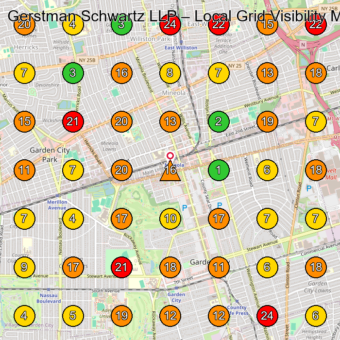 Gerstman Schwartz LLP Employment Attorney GeoGrid ranking map for Garden City NY